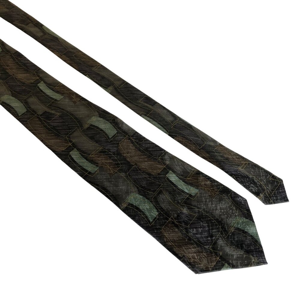 Ferucci Silk Tie Geometric Green Brown Mens Necktie Office Work Formal Dad Gift